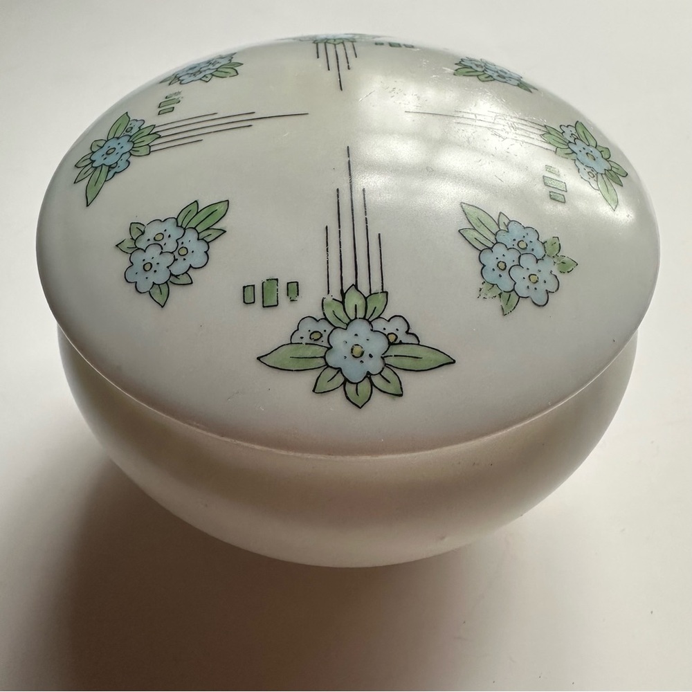 Vintage Porcelain Powder Jar Lidded Germany Art Deco Blue Flower 20s 30s Decor